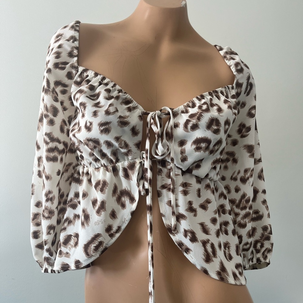 Leopard Print Tie-Front Blouse